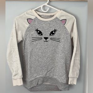 The Children’s Place Cat gray and off white comfy Sweatshirt Girls Size 10 / 12